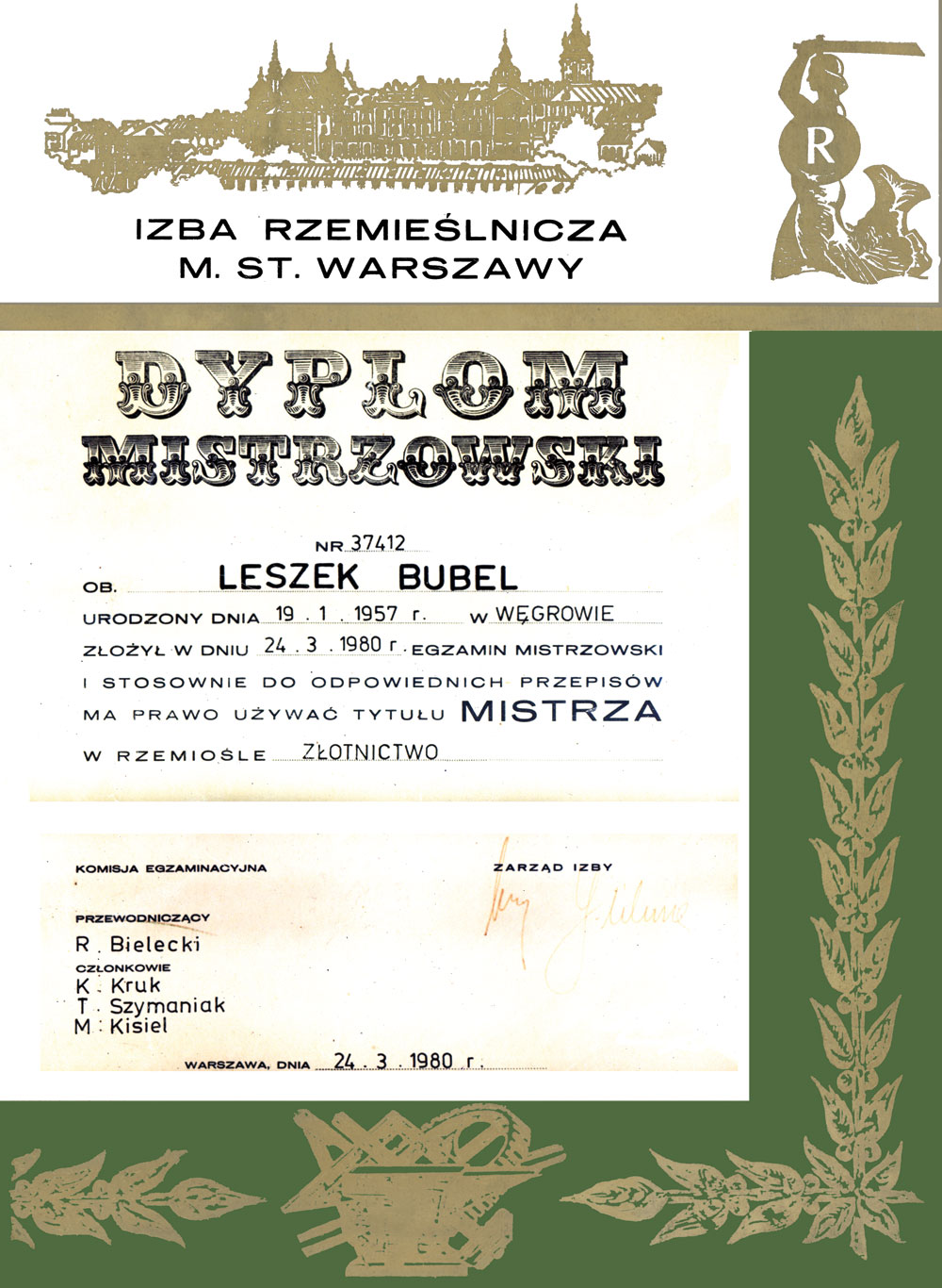 Leszek Bubel - Dyplom Mistrzowski