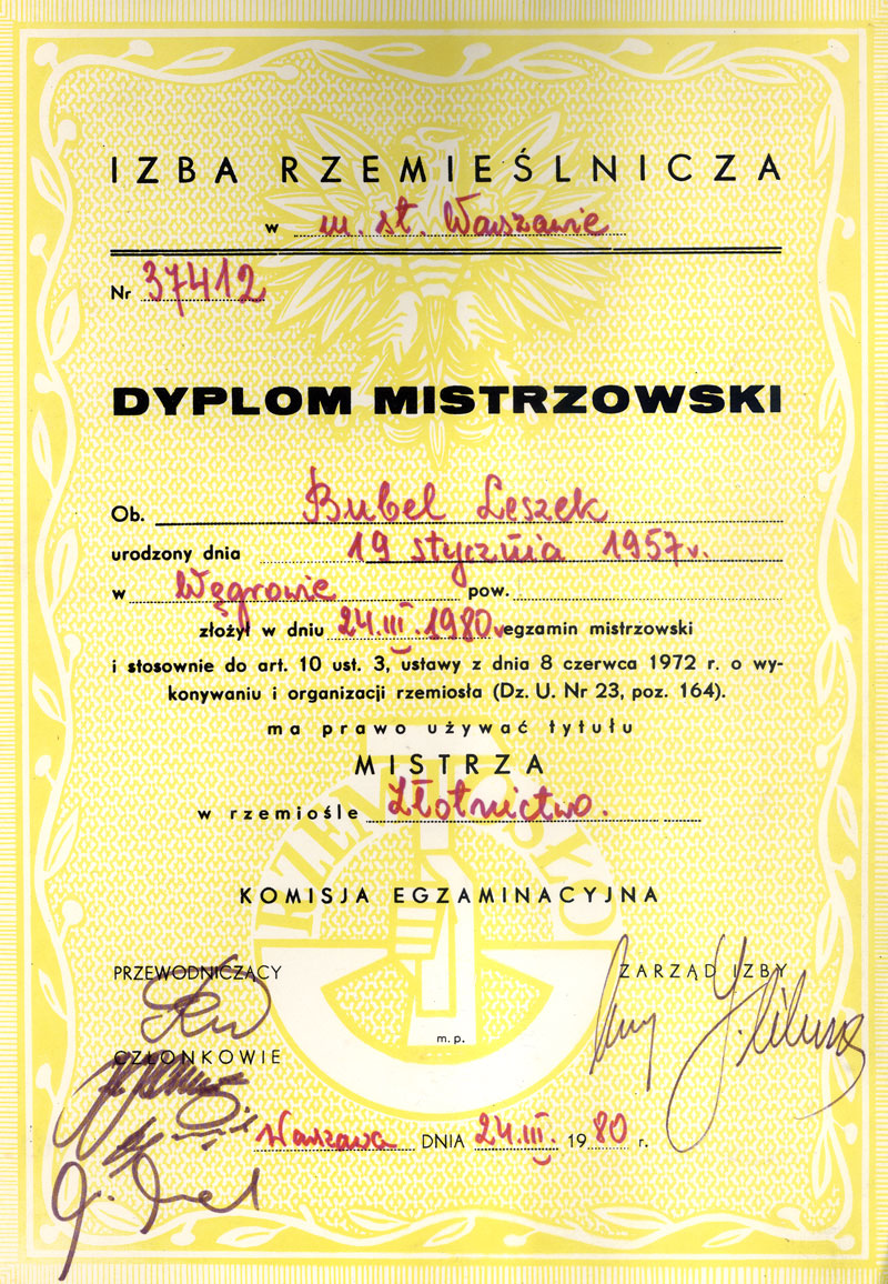 Leszek Bubel - Dyplom Mistrzowski